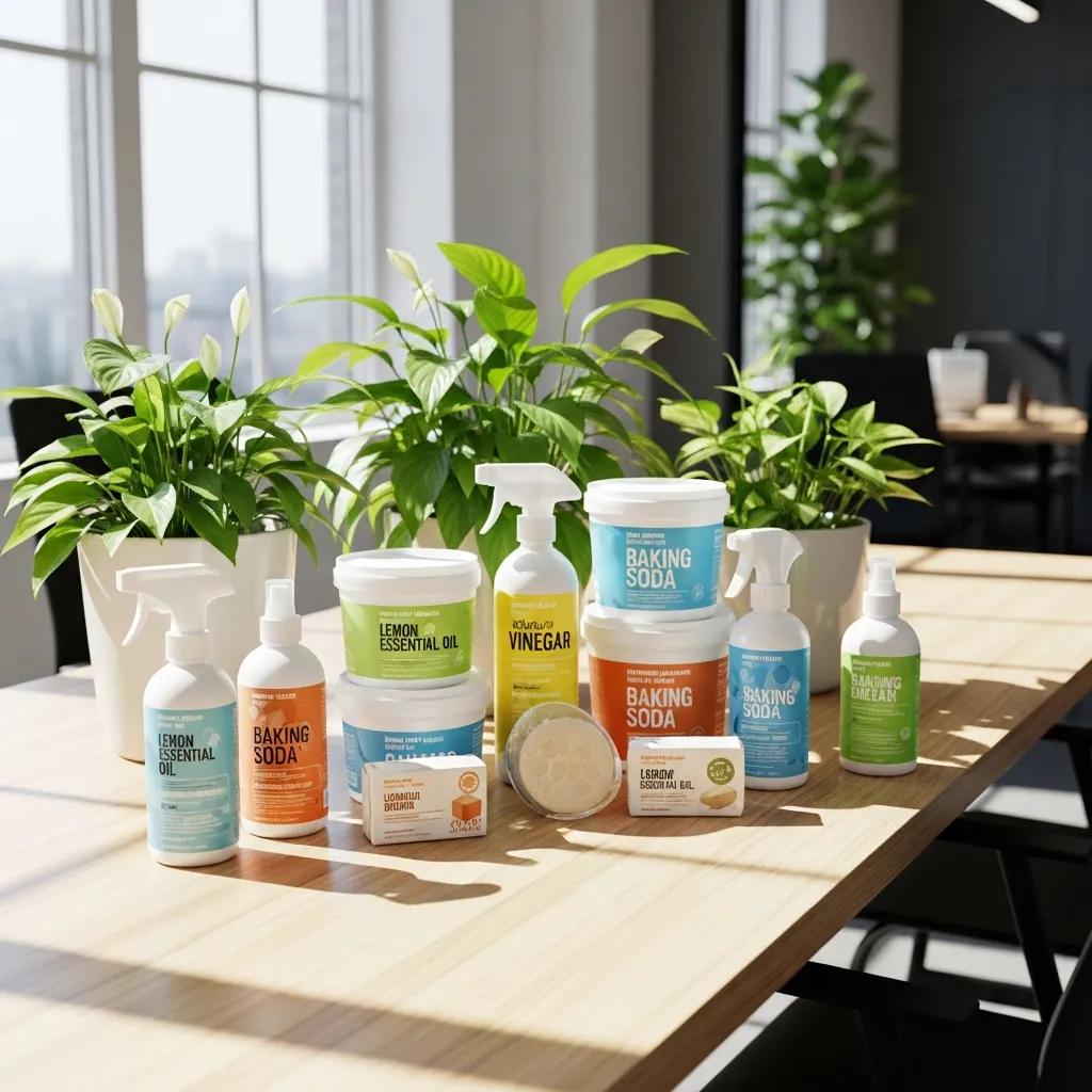 Eco-friendly cleaning products promoting corporate health and sustainability